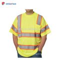 Best Selling Hi-Vis Yellow Work T-shirts 100% Polyester Birdseye Mesh Round Collar Safety Tees With 2-Tone Reflective Strips